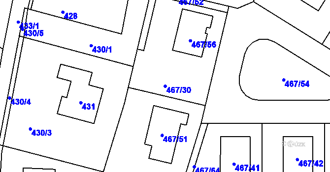 Parcela st. 467/30 v KÚ Srubec, Katastrální mapa