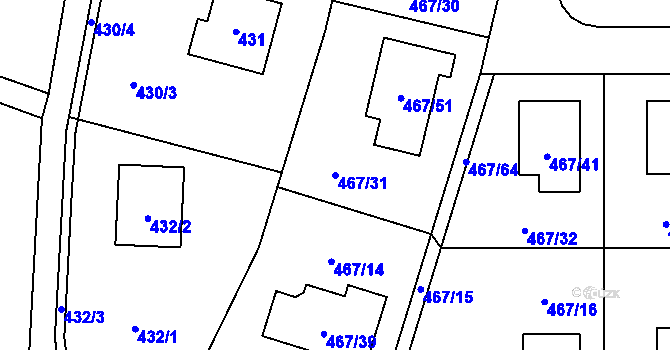 Parcela st. 467/31 v KÚ Srubec, Katastrální mapa