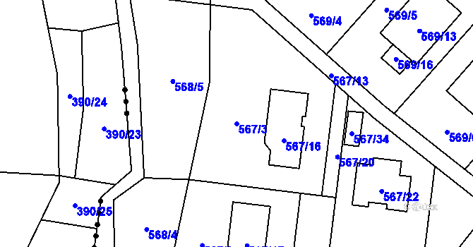 Parcela st. 567/3 v KÚ Srubec, Katastrální mapa