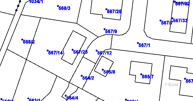 Parcela st. 567/12 v KÚ Srubec, Katastrální mapa
