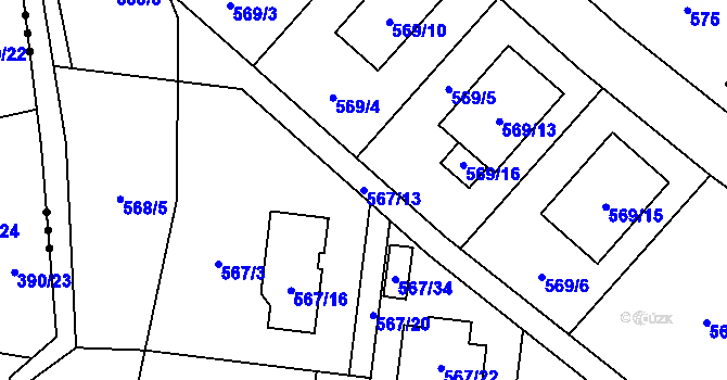 Parcela st. 567/13 v KÚ Srubec, Katastrální mapa