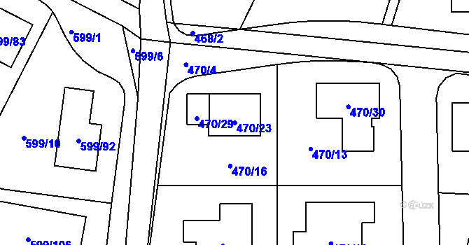 Parcela st. 470/23 v KÚ Srubec, Katastrální mapa