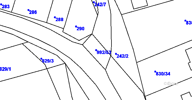 Parcela st. 992/53 v KÚ Srubec, Katastrální mapa