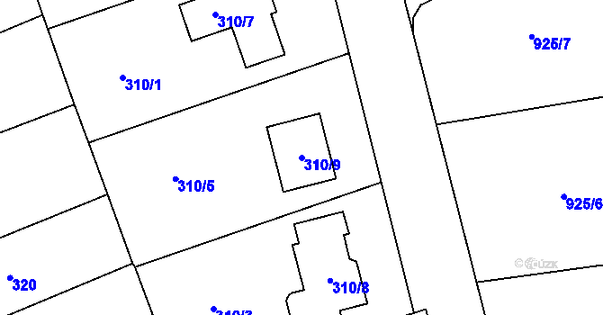 Parcela st. 310/9 v KÚ Srubec, Katastrální mapa