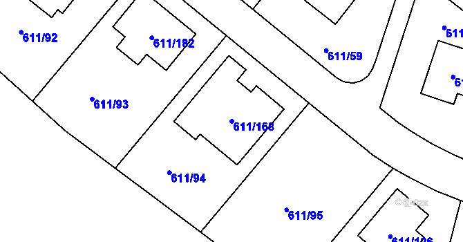 Parcela st. 611/168 v KÚ Srubec, Katastrální mapa
