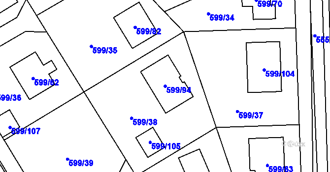 Parcela st. 599/94 v KÚ Srubec, Katastrální mapa