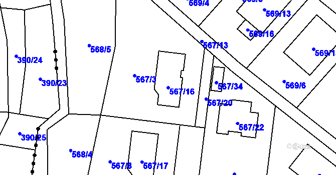 Parcela st. 567/16 v KÚ Srubec, Katastrální mapa