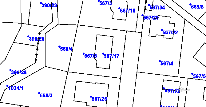 Parcela st. 567/17 v KÚ Srubec, Katastrální mapa