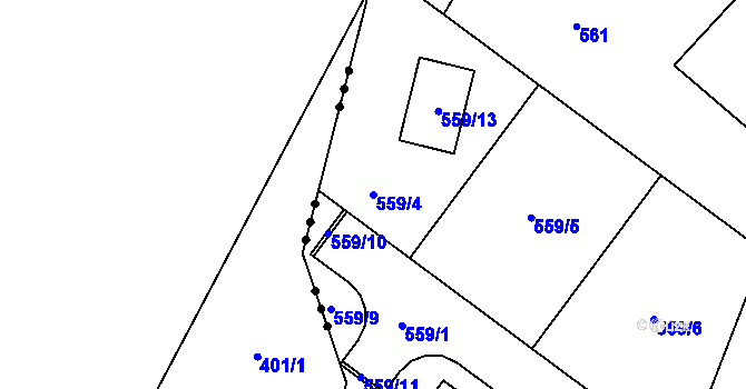 Parcela st. 559/4 v KÚ Srubec, Katastrální mapa