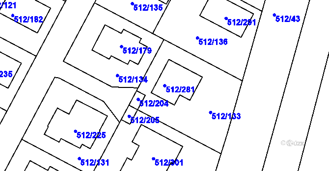 Parcela st. 512/281 v KÚ Srubec, Katastrální mapa