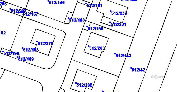 Parcela st. 512/283 v KÚ Srubec, Katastrální mapa