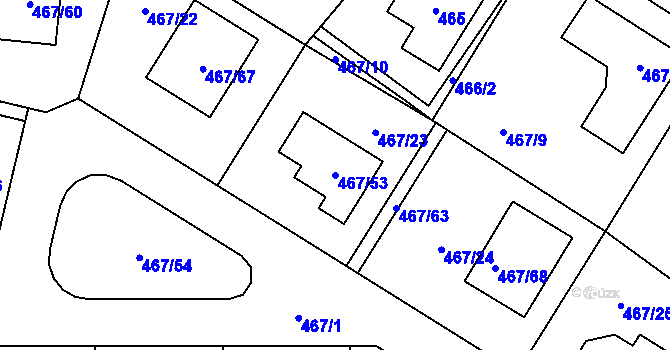 Parcela st. 467/53 v KÚ Srubec, Katastrální mapa