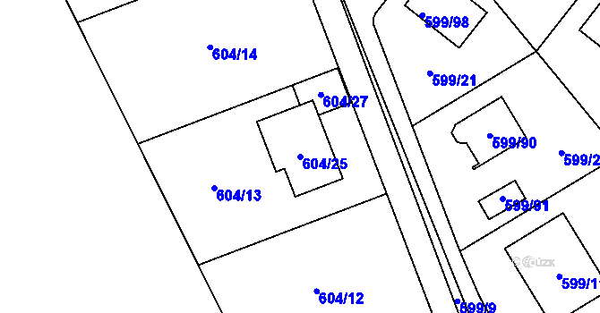 Parcela st. 604/25 v KÚ Srubec, Katastrální mapa