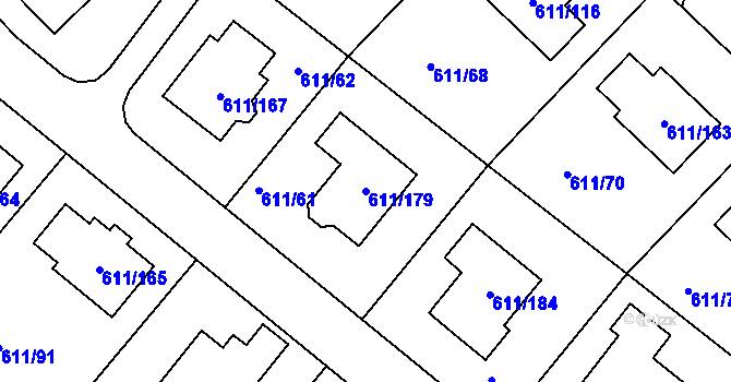 Parcela st. 611/179 v KÚ Srubec, Katastrální mapa