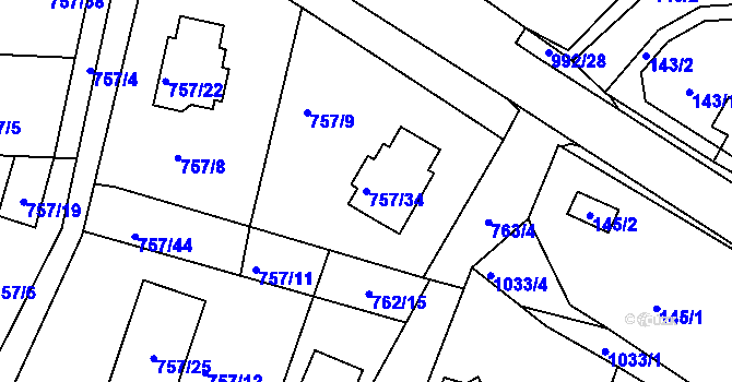 Parcela st. 757/34 v KÚ Srubec, Katastrální mapa