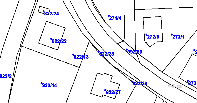 Parcela st. 822/28 v KÚ Srubec, Katastrální mapa