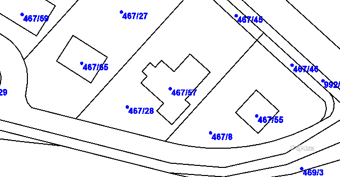 Parcela st. 467/57 v KÚ Srubec, Katastrální mapa