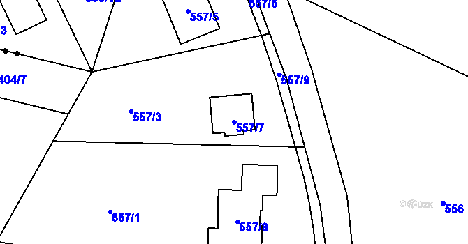 Parcela st. 557/7 v KÚ Srubec, Katastrální mapa