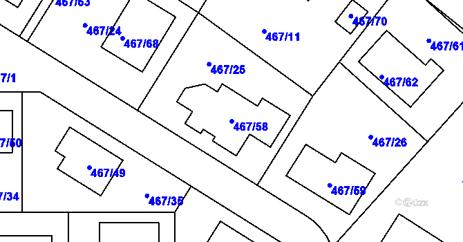 Parcela st. 467/58 v KÚ Srubec, Katastrální mapa