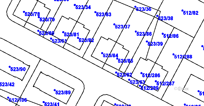 Parcela st. 523/84 v KÚ Srubec, Katastrální mapa