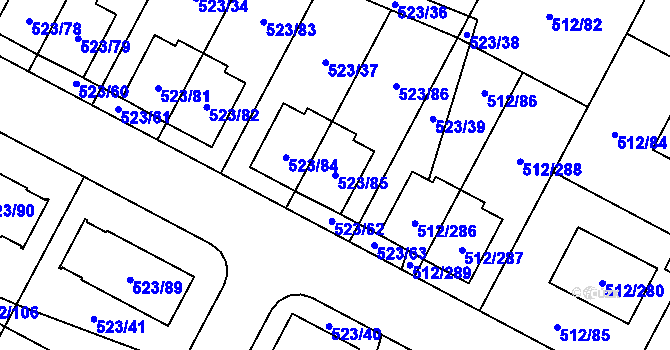 Parcela st. 523/85 v KÚ Srubec, Katastrální mapa