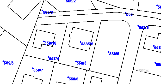 Parcela st. 558/26 v KÚ Srubec, Katastrální mapa