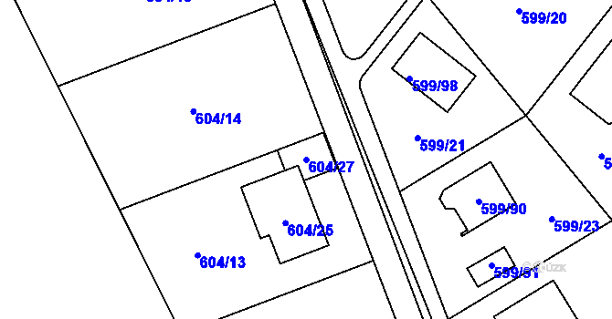 Parcela st. 604/27 v KÚ Srubec, Katastrální mapa