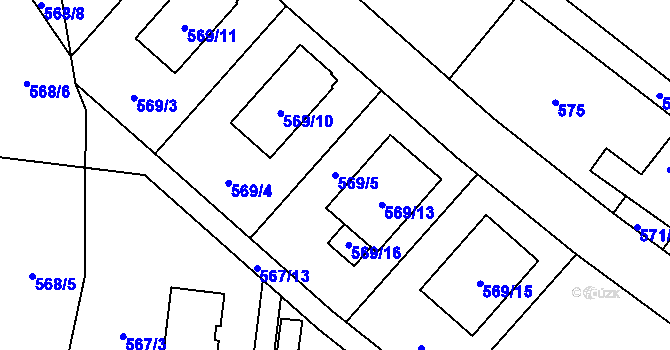 Parcela st. 569/5 v KÚ Srubec, Katastrální mapa