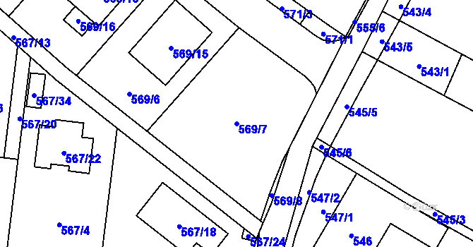 Parcela st. 569/7 v KÚ Srubec, Katastrální mapa