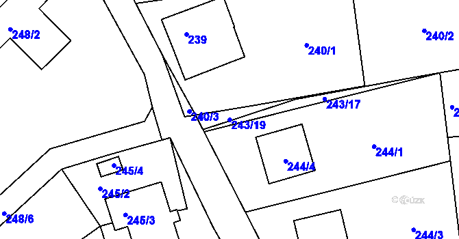Parcela st. 243/19 v KÚ Srubec, Katastrální mapa