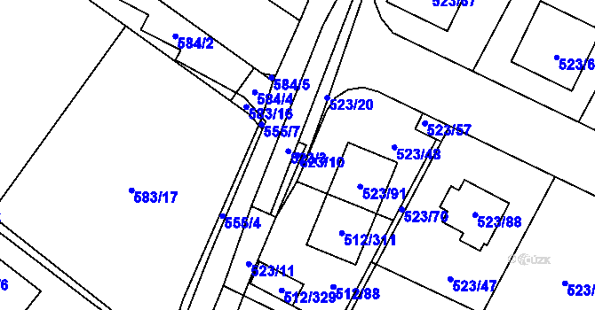 Parcela st. 523/10 v KÚ Srubec, Katastrální mapa