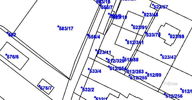 Parcela st. 523/11 v KÚ Srubec, Katastrální mapa