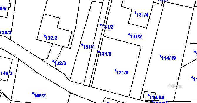 Parcela st. 131/5 v KÚ Srubec, Katastrální mapa