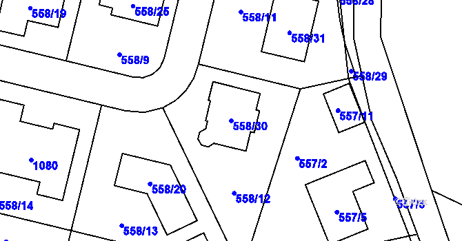 Parcela st. 558/30 v KÚ Srubec, Katastrální mapa