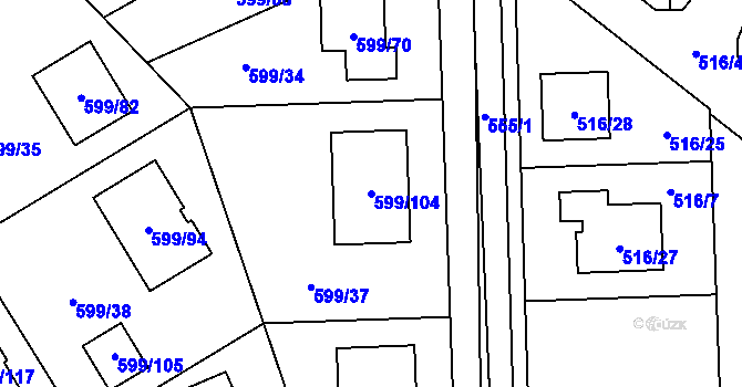 Parcela st. 599/104 v KÚ Srubec, Katastrální mapa