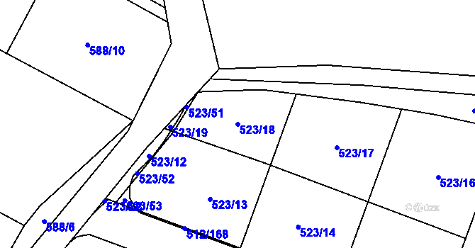 Parcela st. 523/18 v KÚ Srubec, Katastrální mapa
