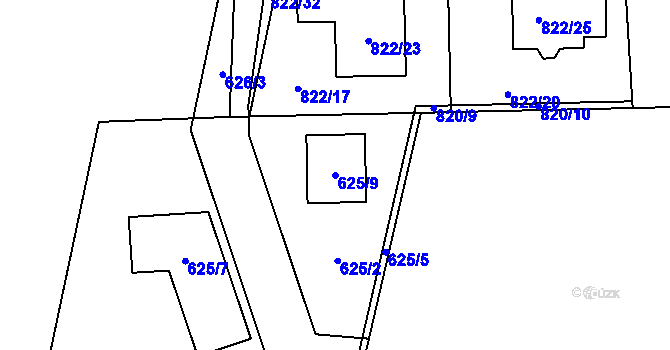 Parcela st. 625/9 v KÚ Srubec, Katastrální mapa