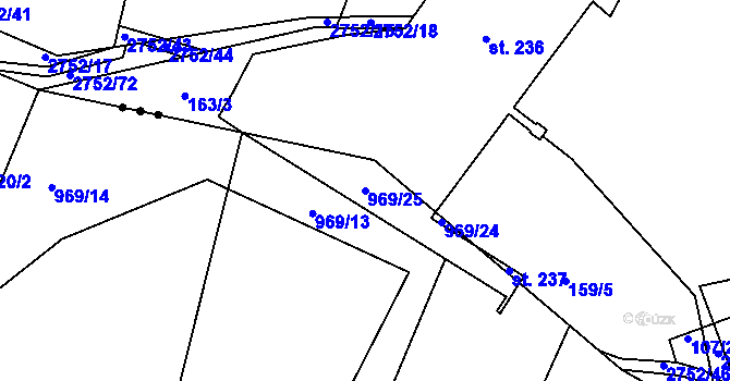 Parcela st. 969/25 v KÚ Srubec, Katastrální mapa