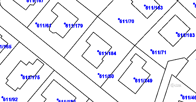 Parcela st. 611/184 v KÚ Srubec, Katastrální mapa