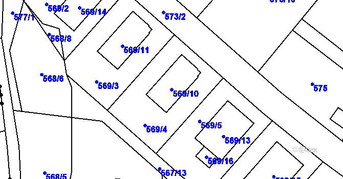 Parcela st. 569/10 v KÚ Srubec, Katastrální mapa
