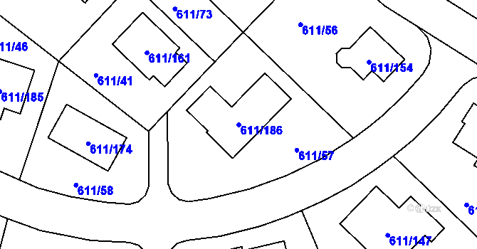 Parcela st. 611/186 v KÚ Srubec, Katastrální mapa