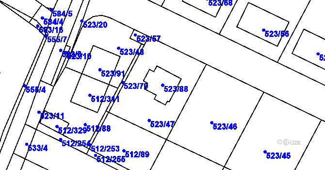 Parcela st. 523/88 v KÚ Srubec, Katastrální mapa