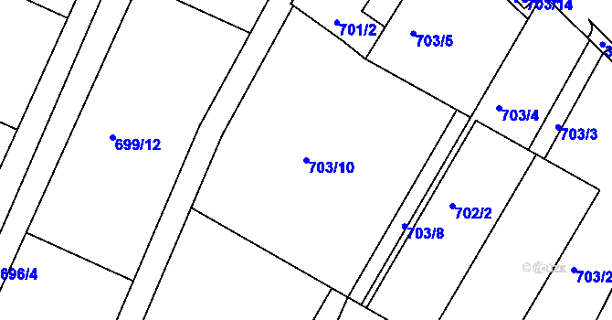 Parcela st. 703/10 v KÚ Srubec, Katastrální mapa