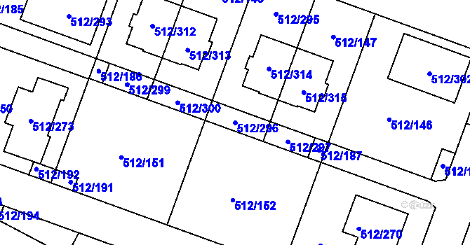Parcela st. 512/296 v KÚ Srubec, Katastrální mapa