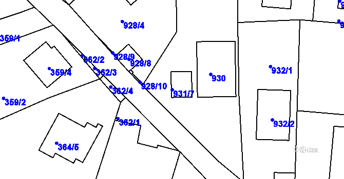 Parcela st. 931/7 v KÚ Srubec, Katastrální mapa