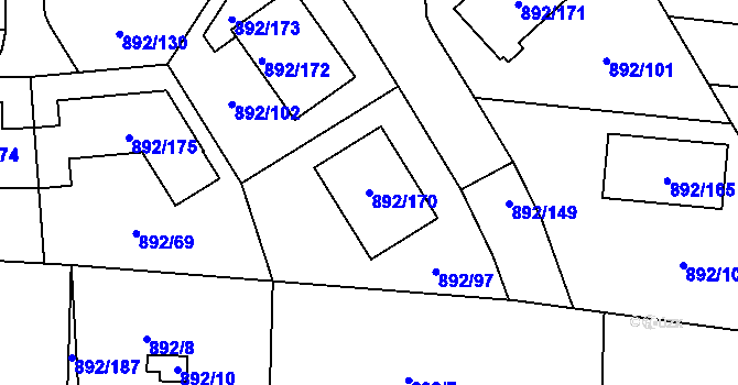 Parcela st. 892/170 v KÚ Srubec, Katastrální mapa