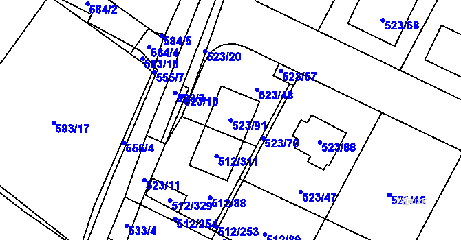 Parcela st. 523/91 v KÚ Srubec, Katastrální mapa