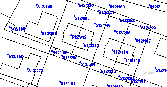 Parcela st. 512/313 v KÚ Srubec, Katastrální mapa