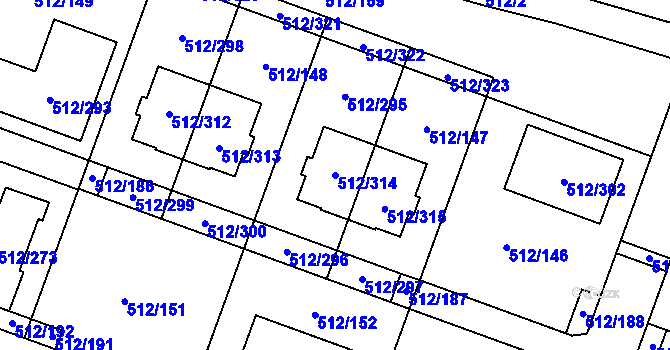 Parcela st. 512/314 v KÚ Srubec, Katastrální mapa