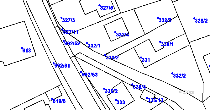 Parcela st. 330/2 v KÚ Srubec, Katastrální mapa